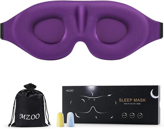 MZOO Luxury Sleep Eye Mask for Side Sleeper Men Women, Zero Eye Pressure 3D Sleeping Mask, Light Blocking Patented Design Night Blindfold, Soft Eye Shade Cover for Travel, Purple-BrightBean Baby