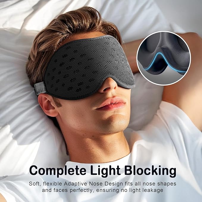 LitBear Breathable Sleep Mask, 3D Eye Mak Sleep for Side Sleepers Women Men, Light Blocking Sleeping Mask with Adjustable Strap, Soft Lightweight Eye Cover for Travel, Night Work, Nap, Office - Black-BrightBean Baby