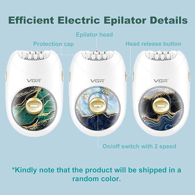 VGR 706 Professional Epilator for Women,Portable Cordless Smooth Glide Hair Removal Device for Legs, Underarm, Back,Full-Body Epilator with 18 Tweezers System, 2 Speeds Hair Removal with Silent Design-BrightBean Baby
