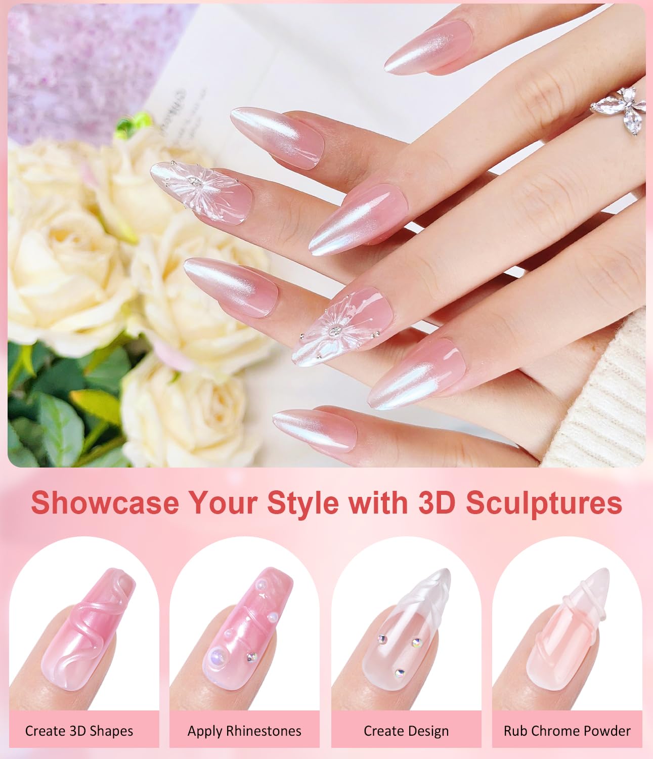 Pearl Chrome Nail Powder BISHENGYF -【Mirror Shinny Effect】 Magic Mirror Silver Chrome Nail Powder Aurora Mermaid Iridescent White Pearl Clear Nail Chrome Powder Pigment Glitter Dust for Manicure DIY-BrightBean Baby