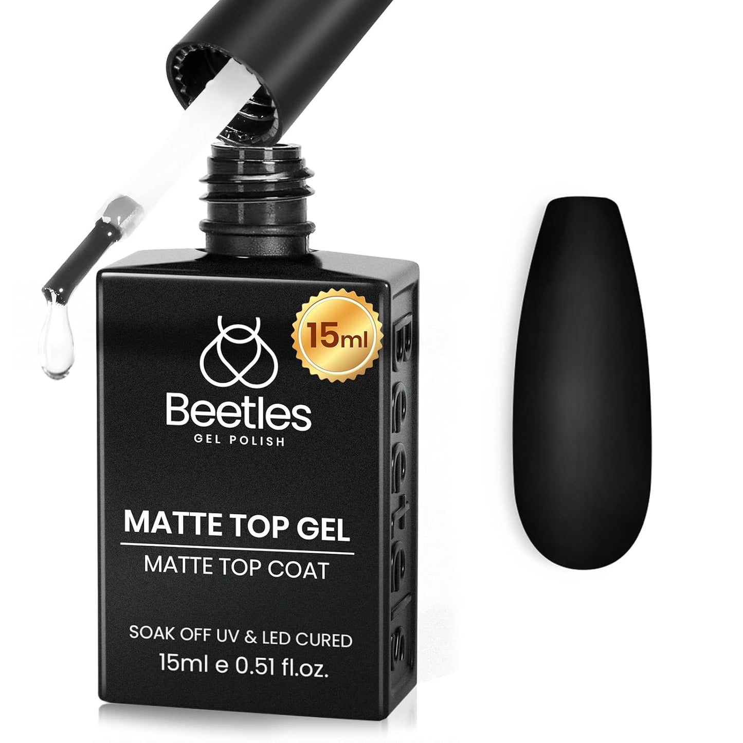 Beetles 15 ml Matte Gel Top Coat, Chrome Proof Matte Top Coat Gel Nail Polish No Wipe Low‑Odor Compatible with UV/LED Lamps Long Lasting 21 Days+ Finish Diy at Home-BrightBean Baby