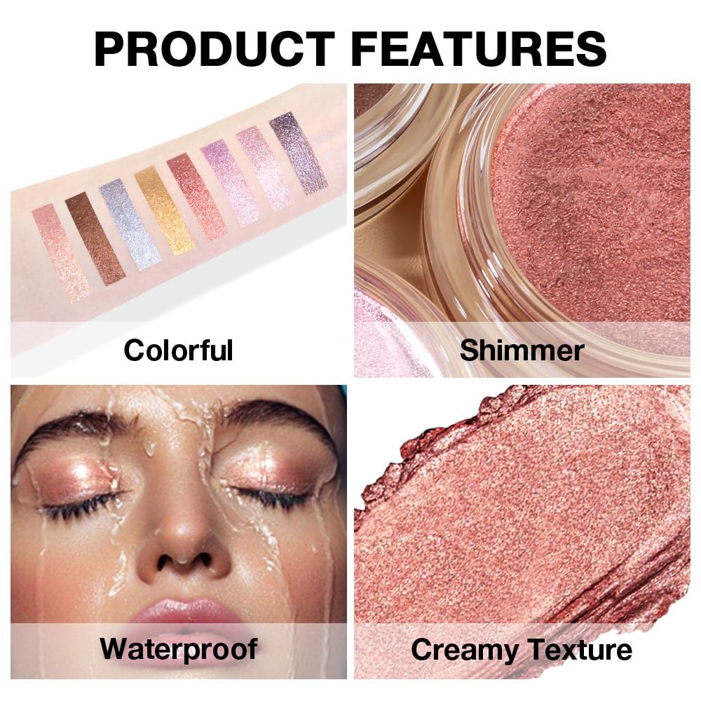 Cream Glitter Brownish Red Shimmer Metallic Eyeshadow Palette Makeup, Natural Single Mini Instant Holographic Eyeshadow For Older Women, Sombras Crema Para Ojos, Talc, Paraben & Cruelty Free-BrightBean Baby
