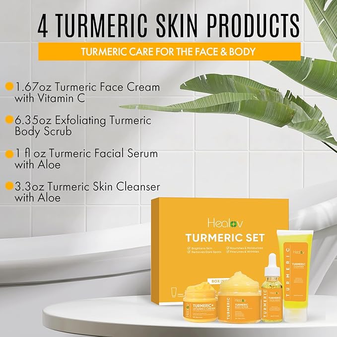 Turmeric Skincare Set - Turmeric Skin Care Products Brightening & Acne - Turmeric Skin Care Kit, Turmeric Skin Care Set - Turmeric Cleanser, Body Scrub, Face Cream & Facial Serum-BrightBean Baby