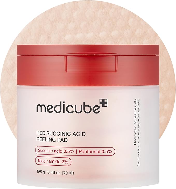 Medicube Red Succinic Acid Panthenol Facial Peeling Pads - Exfoliating Toner Pads for Breakout-Prone Skin with Niacinamide, AHA, BHA, and Soothing Panthenol - Non-Comedogenic-BrightBean Baby