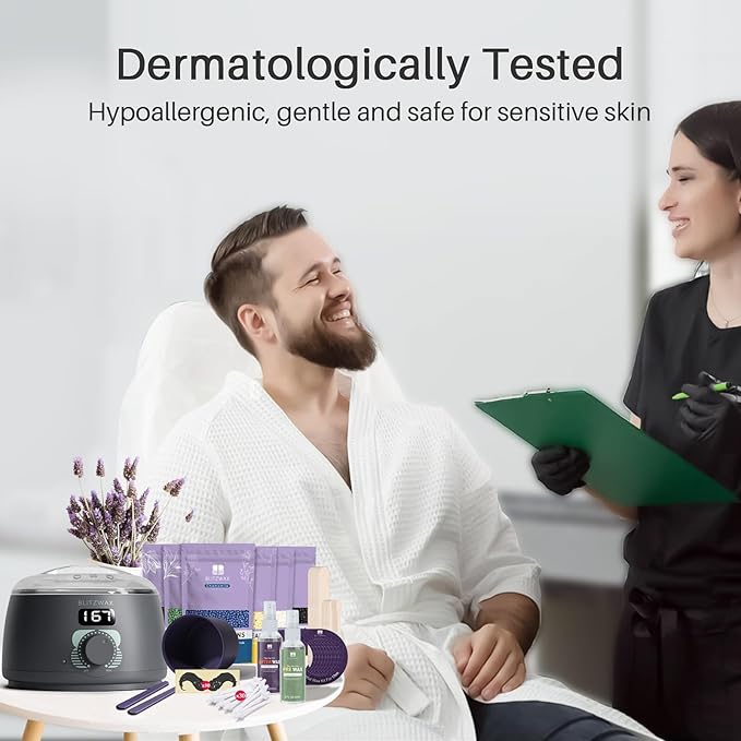 BLITZWAX Back and Nose Waxing Kit for Men, Hard Wax Warmer for Brazilian, Body and Face, At Home Hair Removal Kit, Beginner Friendly, Quick Heating, 93 Accessories, Charcoal Grey-BrightBean Baby