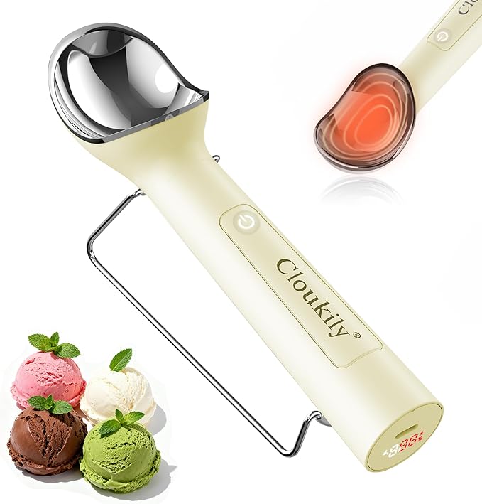 Heated Ice Cream Scoop with On/Off Switch(Latest Gen 3.0): Rechargeable Electric Icecream Scooper with Holder,2025 Kitchen Gadgets for Hard Ice Cream, Waterproof IP67,Max to 158℉