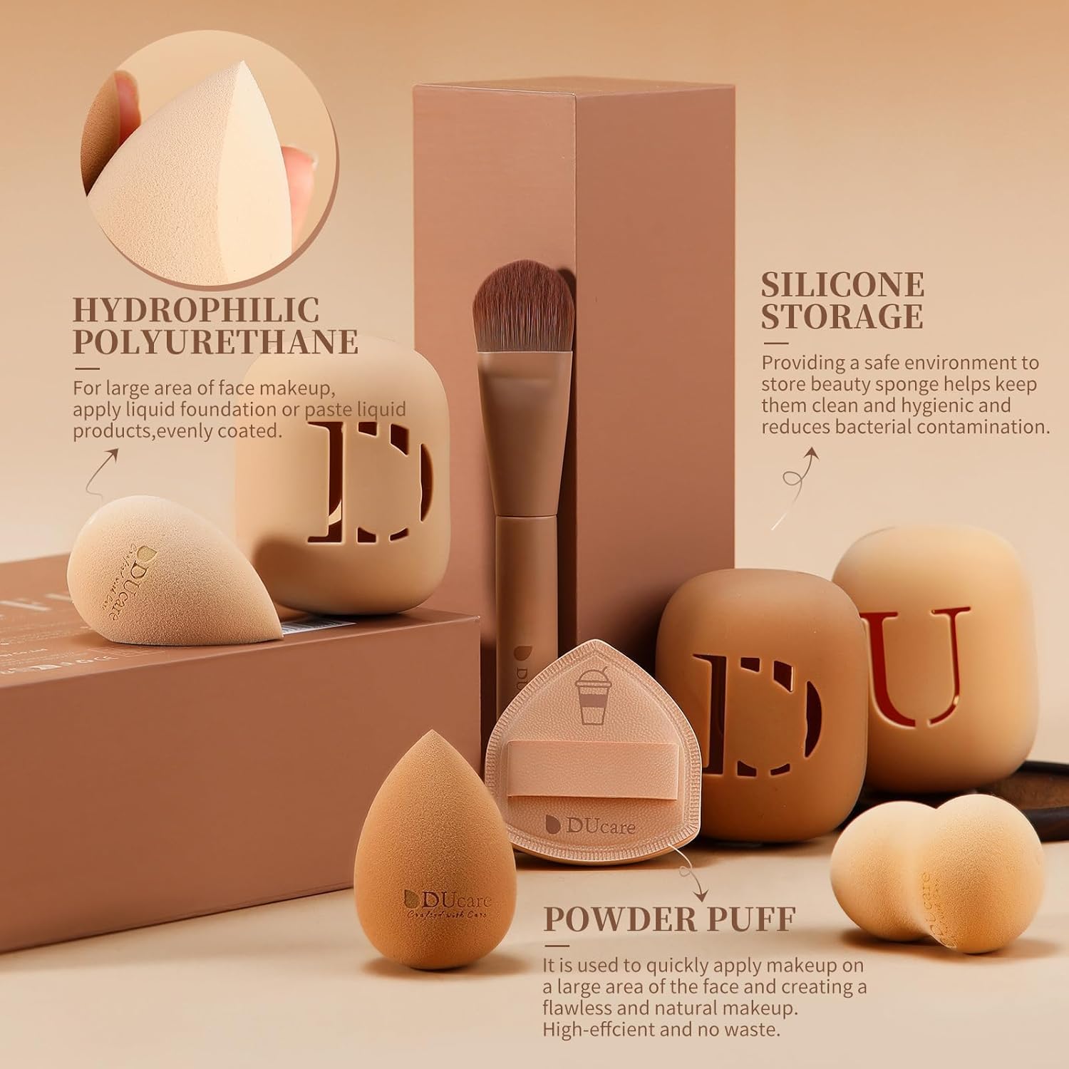 DUcare Makeup Brushes Set 14Pcs Coffee Series Makeup Brush set with Makeup Sponges Gifts Foundation Blending Face Powder Blush Eye Shadows Brushes-BrightBean Baby