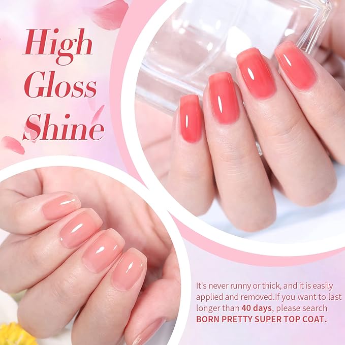 Born Pretty Jelly Nude Pink Gel Nail Polish Sheer Transparent Gel Polish 6Colors Soak Off U v Light Cure Gel Polish Kit for Salon and Nail Art DIY at Home-BrightBean Baby