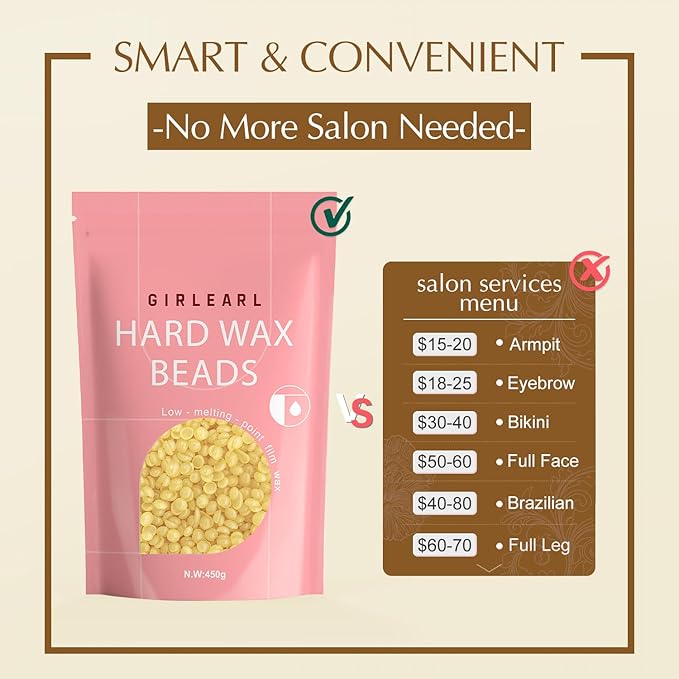 Hard Wax Beads, 1lb Honey Wax Beans for Hair Removal, Hard Wax for Sensitive Skin at Home, Wax Refill Perfect for Brazilian Bikini, Legs, Facial, Eyebrow and Full Body for Women and Men-BrightBean Baby