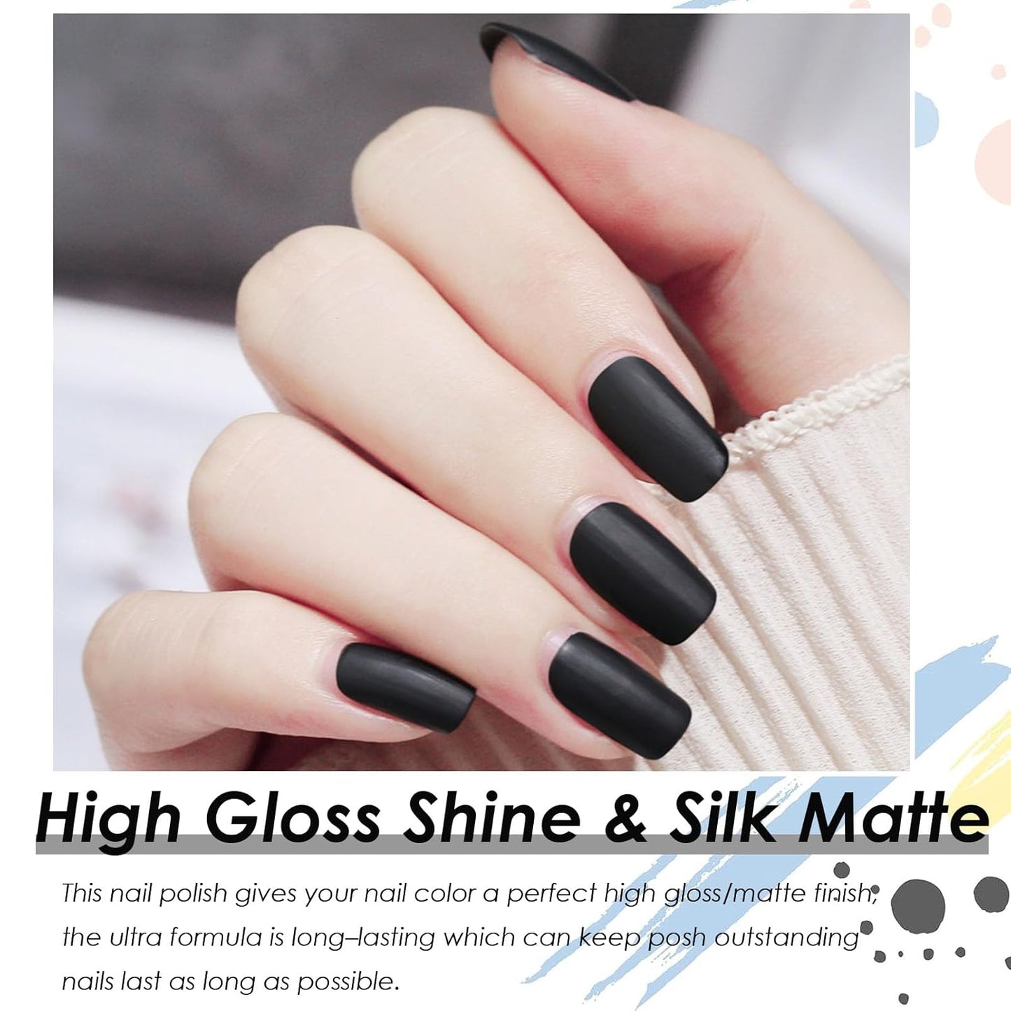 Matte Black Nail Polish - Matte Finish Black Fingernail Polish - Fast Drying Nail Varnish Mist Effect - Silky Velvet Nail Lacquer For Women Girls Manicure DIY at Home - No Need Bake-BrightBean Baby
