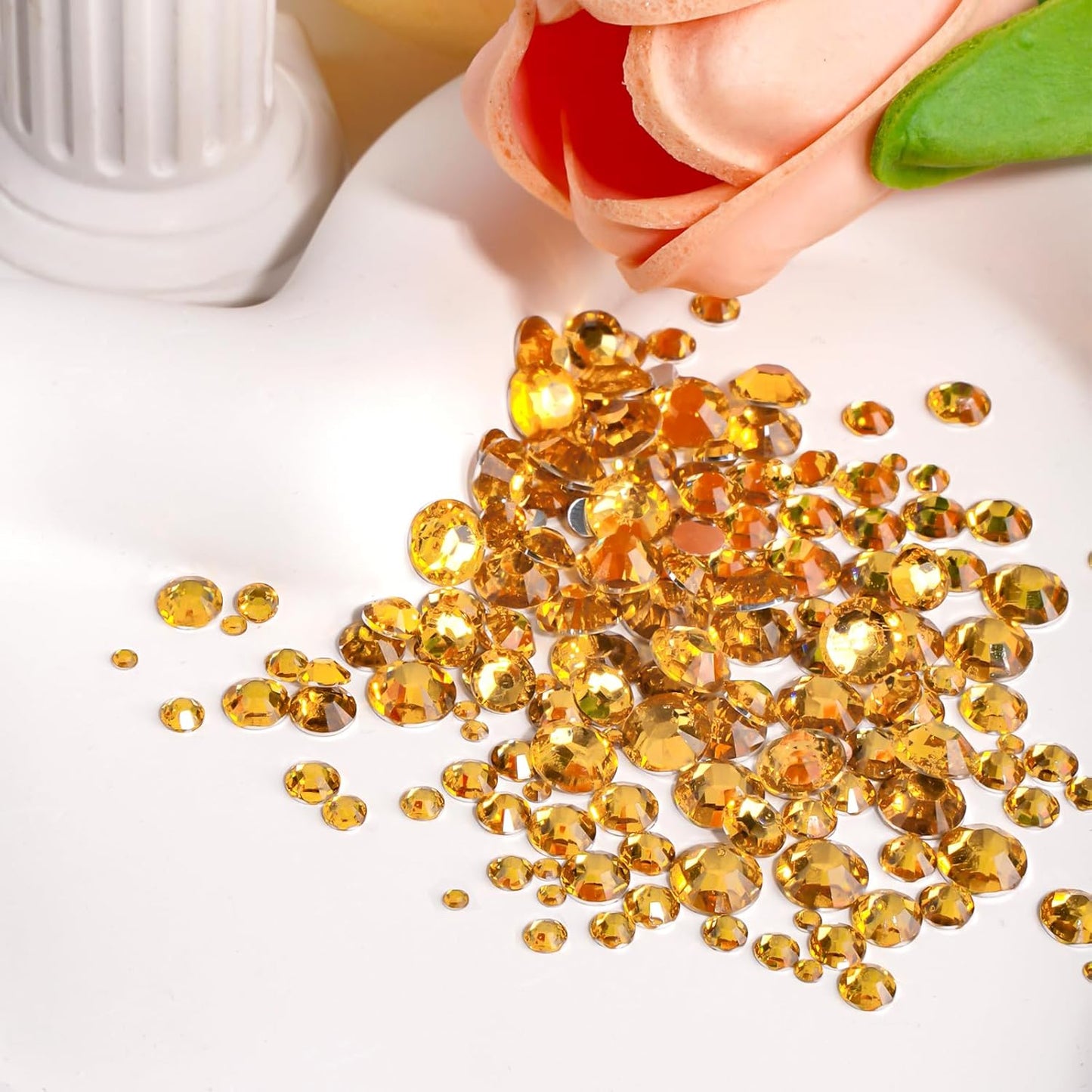 Canvalite 2784Pcs Gold Rhinestones Flatback Gems, Nail Rhinestones Nail Art Gems with Jewelry Glues, Pick Up Tweezers and Rhinestone Picker Dotting Pen, Nail Art Tools for Nails, Clothes, Face, Craft-BrightBean Baby