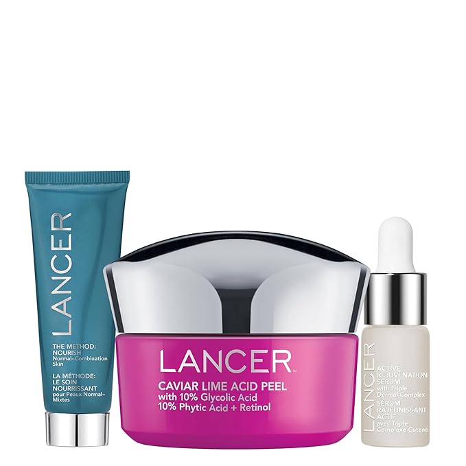 Lancer Skincare Vibrant Glow 3-Piece Set, Contains Moisturizing Face Mask, Caviar Acid Peel, Active Rejuvenation Serum for Vibrant Skin-BrightBean Baby