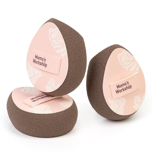 Multi-Use Mini Makeup Sponge Set,Oil-Control & Makeup Setting, Cut-Edge Design for Cream & Powder Products, for Oily Skin,Pink-Brown, 3PCS Mini Beauty Concealer Sponges & Storage Case-BrightBean Baby