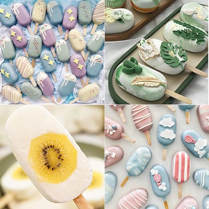 Popsicles Molds, Ozera 2 Pack Homemade Cake Pop Molds, Reusable Silicone Ice Pop Cream Maker Cakesicle Molds with 50 Wooden Sticks & 50 Bags
