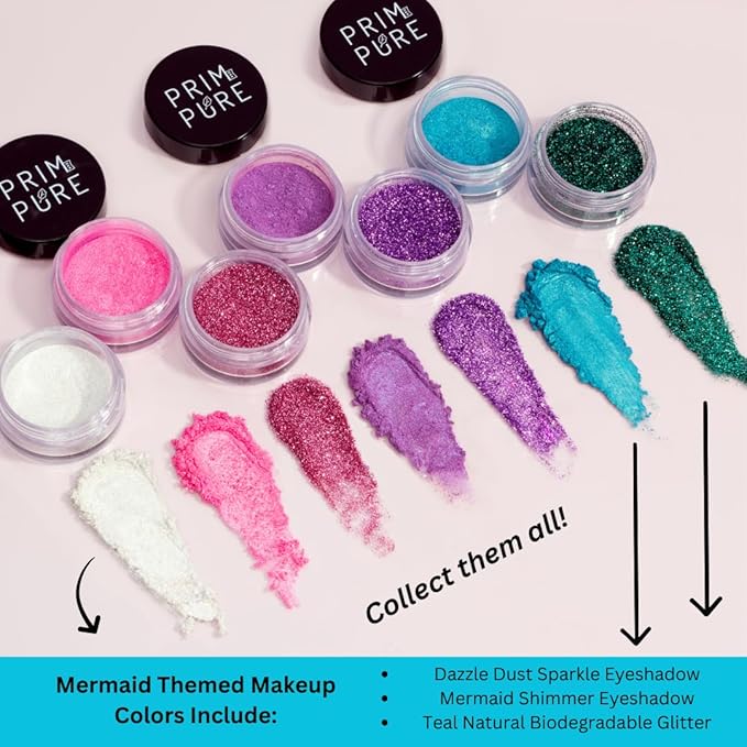 Prim and Pure Kids Makeup Gift Set - Stencil, Makeup Eyeshadow Bioglitter Lip Gloss and Cosmetic Bag Mirror Makeup Brush Accessories (Mermaid Blue)-BrightBean Baby