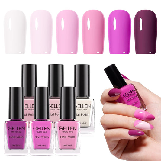 GELLEN Light Purple Nail Polish, Mauve Nail Polish 6 Colors Lavender Purple Set for Girls Women Home Salon Fall Winter, No UV Light Needed, Not UV Gel, Hema Free, Non-toxic-BrightBean Baby