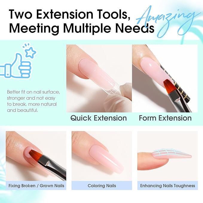 ROSALIND Poly Nail Gel Kit -12 Colors + Nail Art Accessories Kit Summer Neon Poly Nails Gel Kit Starter Kit With Slip Solution Pro Bright Colors Nail Extensions Gel Set with Mini UV Lamp-BrightBean Baby