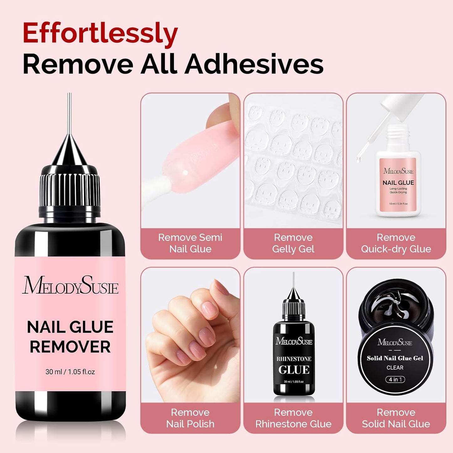 MelodySusie 30ML Nail Glue Remover for Press on Acetone Free Nail Polish Remover Multi-Functional Remover for Nails Tips Gentle Glue Remover for Gel x Nails for Home Salon-BrightBean Baby