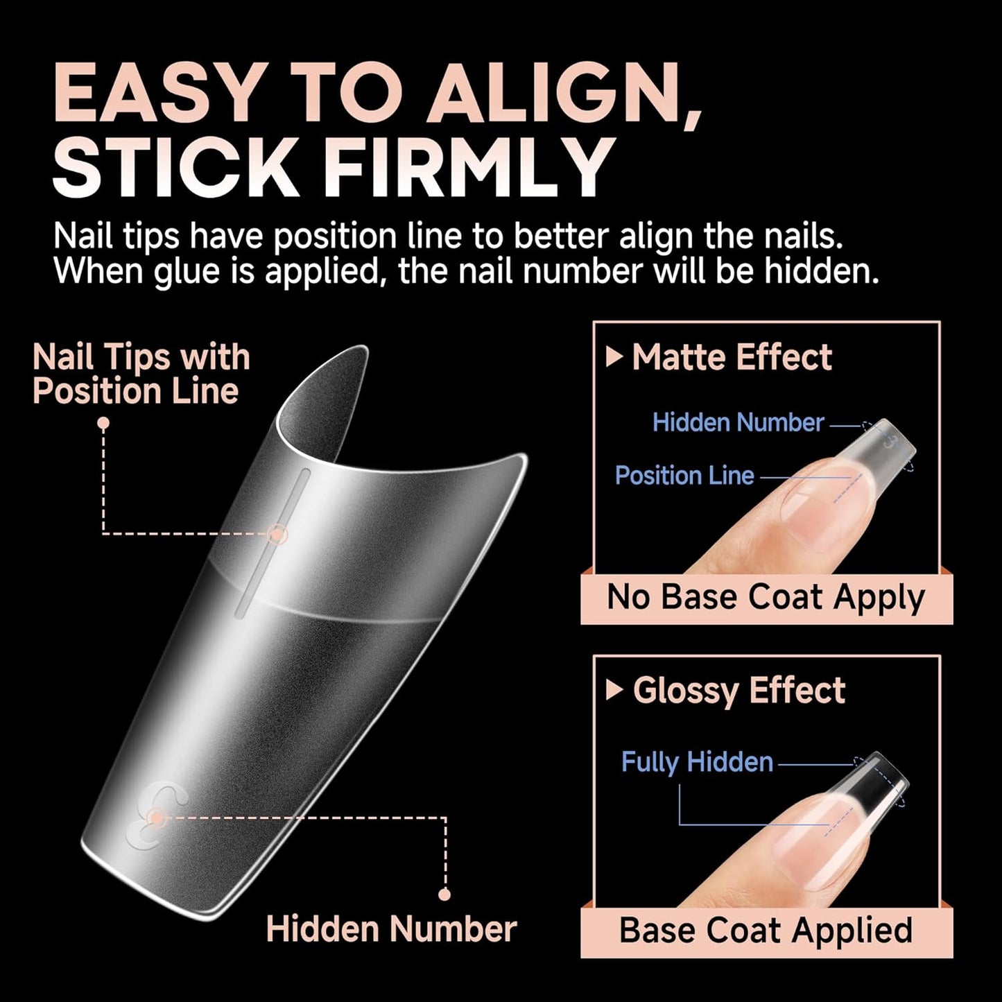 UNA GELLA Medium Square Gel Tips Full Matte Square Nail Tips 216pcs Half Cover Clear False Acrylic Nails for Nail Extensions, DIY Art Salon 12 Sizes-BrightBean Baby