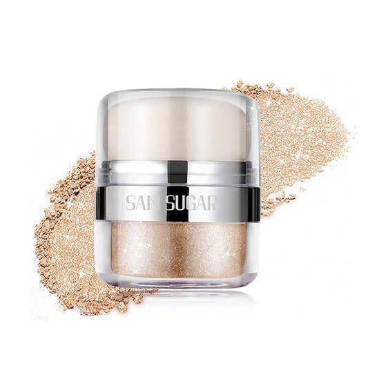Glitter Body Highlighter Powder Body Shimmer Sparkle Face Brightening Highlighter Powder for Face Eyes Body Glow Makeup With sponge head（02#）-BrightBean Baby