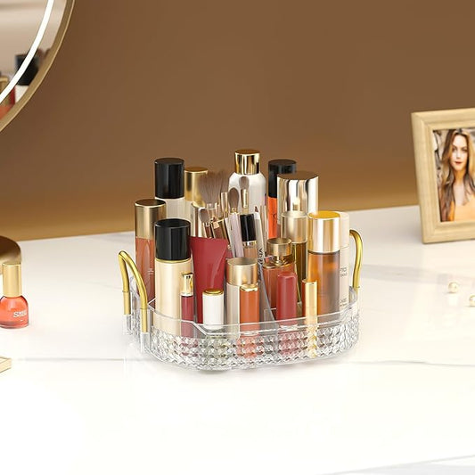 Awenia Rotating Makeup Organizer 360, Stackable Adjustable Large Capacity Cosmetic Storage Unit,Dresser Bathroom Kitchen Countertop Organizer with Metal Handle, Plus Size (Clear, 1 Tier)-BrightBean Baby