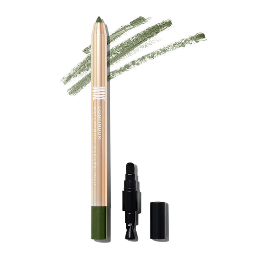 MAKE Beauty Continuum Waterproof Gel Eyeliner Pencil. Creamy, Pigmented Multi-Use, including Waterline with Built-in Sharpener and Blending Brush. Smudge-Proof Makeup. Shade - Gamma Ray, Olive-BrightBean Baby