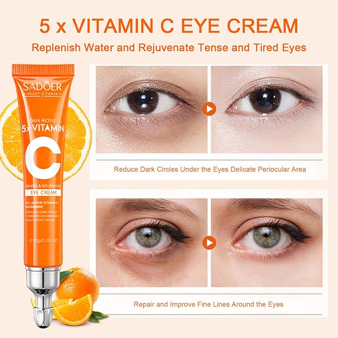 5 in 1 Vitamin C Eye Cream for Dark Circles and Puffiness - Eye Cream Anti Aging - Under Eye Cream for Puffiness and Bags Under Eyes - Eye Bag Cream for All Skin Types - Rejuvenate Your Eye Area-BrightBean Baby
