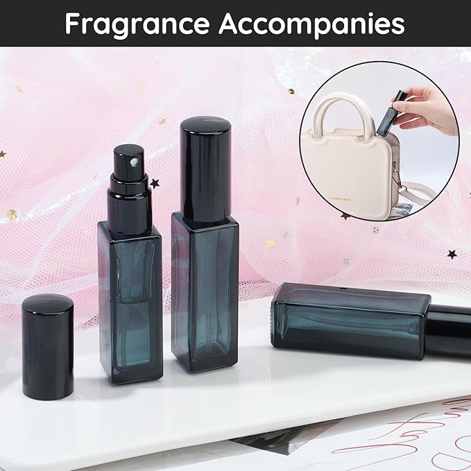 Segbeauty Glass Perfume Bottles, 5 Pack 10ML Refillable Mini Perfume Bottle Travel, Portable Leak-proof Square Spray Pump Bottle Atomizer Dispensing Containers with Lids for Fragrance Essential Oil-BrightBean Baby
