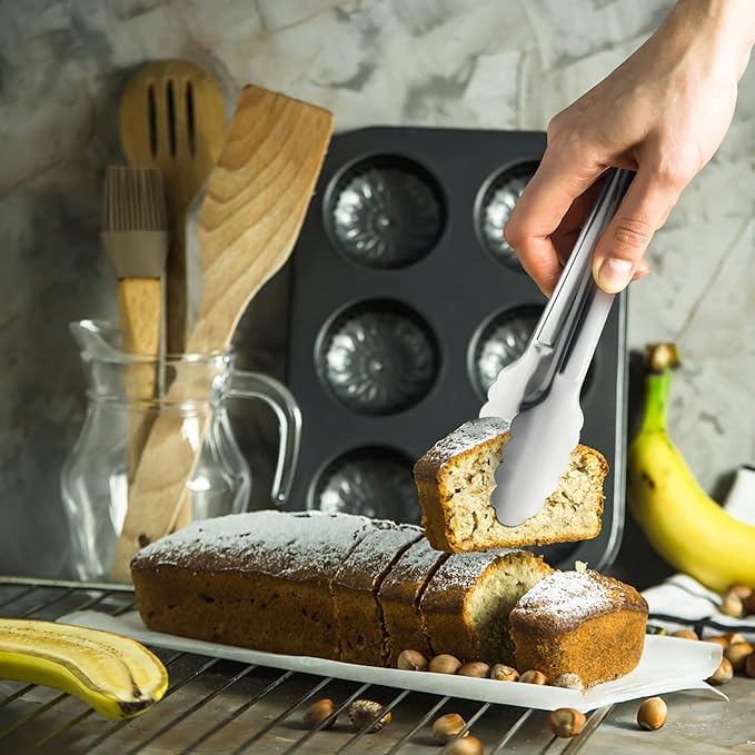 Stainless Steel Food Tongs - Serving Tong Set of 6 (9 Inch)