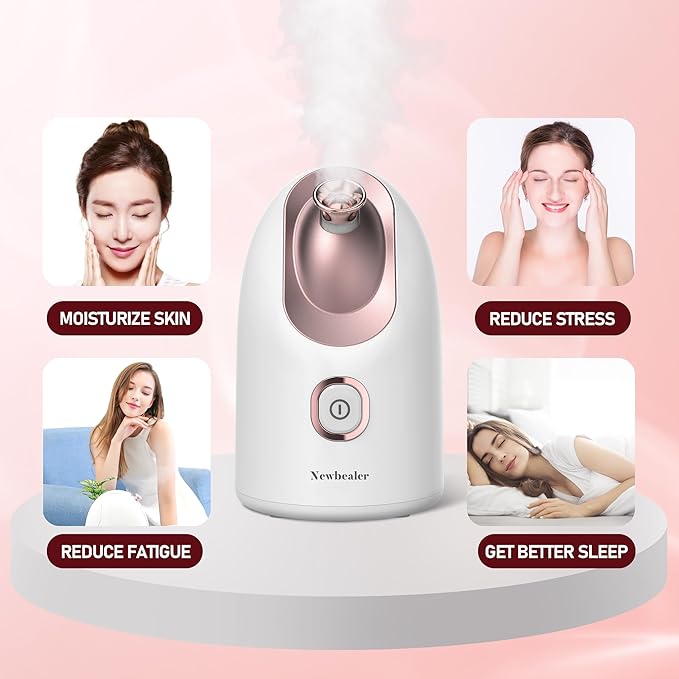 Newbealer Facial Steamer, Mini Aroma Face Steamer, Nano Ionic Hot Mist Face Humidifier for Facial Deep Cleaning, Home Sauna Spa Sprayer with 9 Pieces Acne Remover Kit (White-Gold, 160 ML)-BrightBean Baby