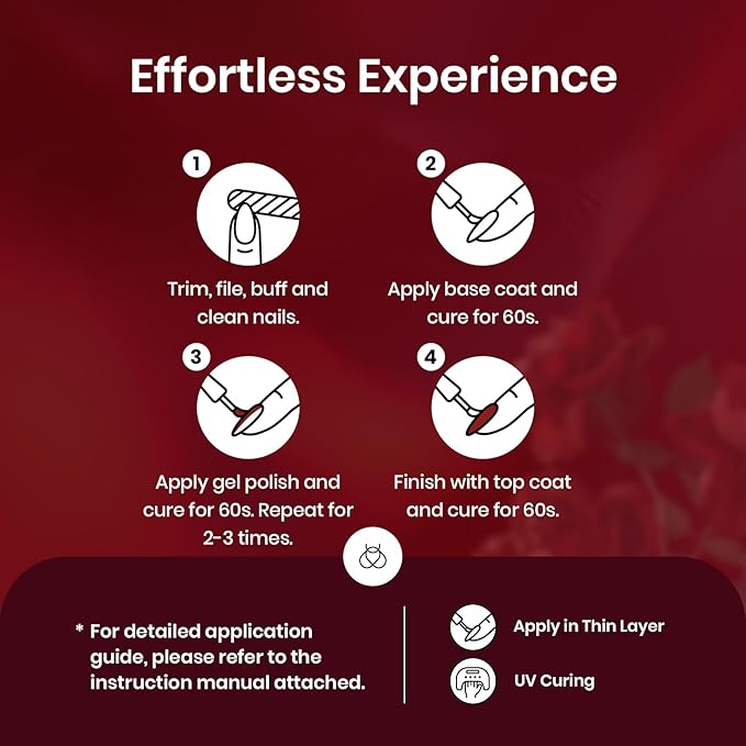 Beetles Red Gel Nail Polish Set with Top Coat, 6 Colors Popular Shimmer Red Burgundy Gel Polish Kit Nail Art Design Soak Off Uv LED Minicure DIY Home Gifts for Women-BrightBean Baby