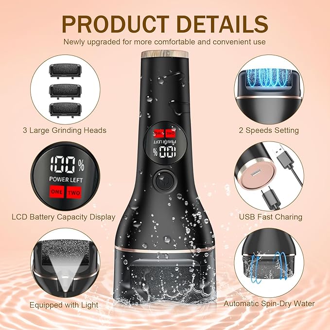 Electric Callus Remover for Feet with 17 in 1 Pedicure Kit, Rechargeable Waterproof Foot File Professional Foot Care Tools, Portable Callus Remover Kit to Remove Dead Skin Hard Skin Dry Cracks(Black)-BrightBean Baby