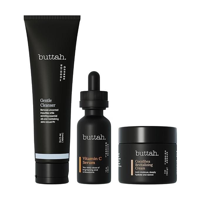 Buttah Skin Transforming Kit for Melanin Rich Skin | CocoShea Revitalizing Cream 2 oz | Vitamin C Serum 1 oz | Buttah Cleanser 3.4 oz | Black Owned Skincare-BrightBean Baby