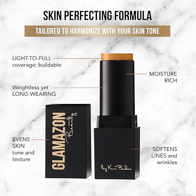 Glamazon Second to None Foundation Stick, Sunkissed Tan, Light-to-Full Coverage, Weightless Makeup With a Glowy Natural Finish-BrightBean Baby