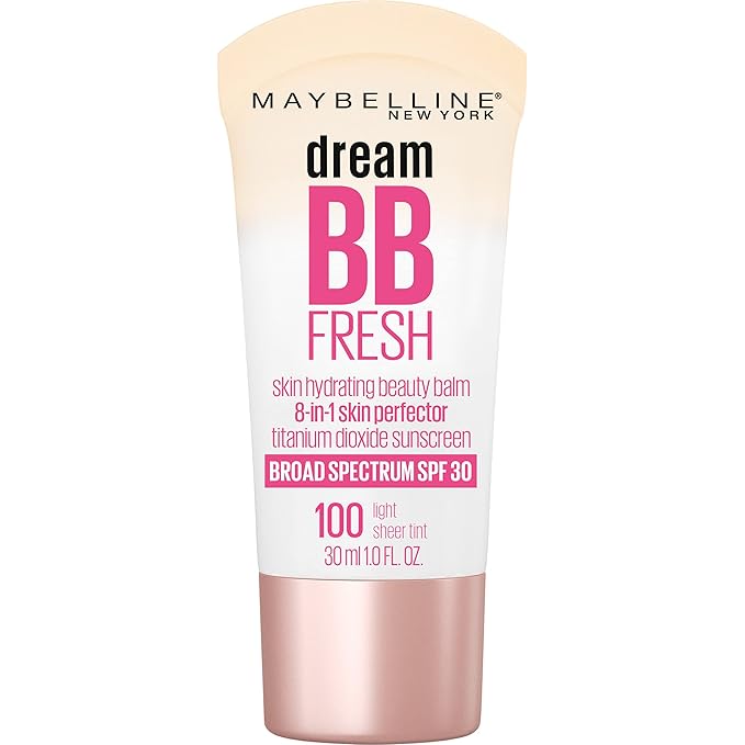 Maybelline Dream Fresh Skin Hydrating BB cream, 8-in-1 Skin Perfecting Beauty Balm with Broad Spectrum SPF 30, Sheer Tint Coverage, Oil-Free, Light, 1 Fl Oz-BrightBean Baby