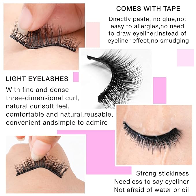 Self Adhesive Eyelashes Natural Look False Eyelashes Reusable Self Stick Lashes, No Glue Needed, 5 Pairs Mixed-BrightBean Baby