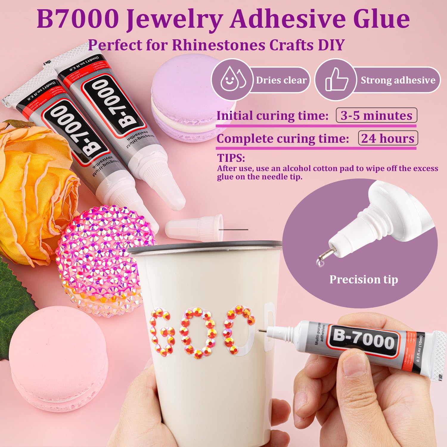 Resin Jelly Rhinestones for Crafting with B7000 Jewelry Glue, 2 Boxes Red AB Flatback Crystals with 3Pcs 10ml Glue, Bedazzling Non Hotfix Gems for DIY Tumblers Clothing Shoes Manicure-BrightBean Baby