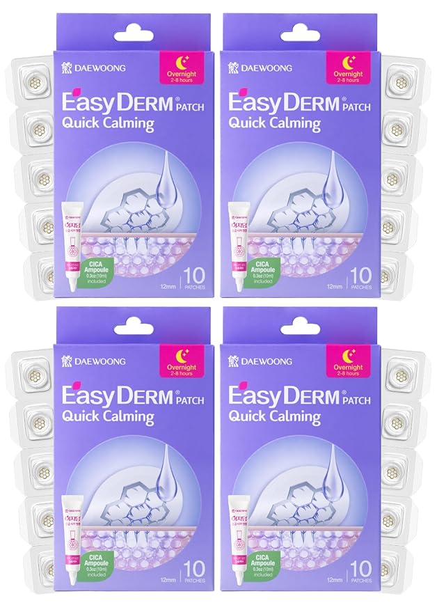 EasyDerm Quick Calming Magnesium Patches – 40 Patches (4 Pack), Hydrocolloid Acne Spot Treatment with Tea Tree & Cica, Bulk Value Pack for Acne-Prone Skin, Ideal for Home Skincare-BrightBean Baby