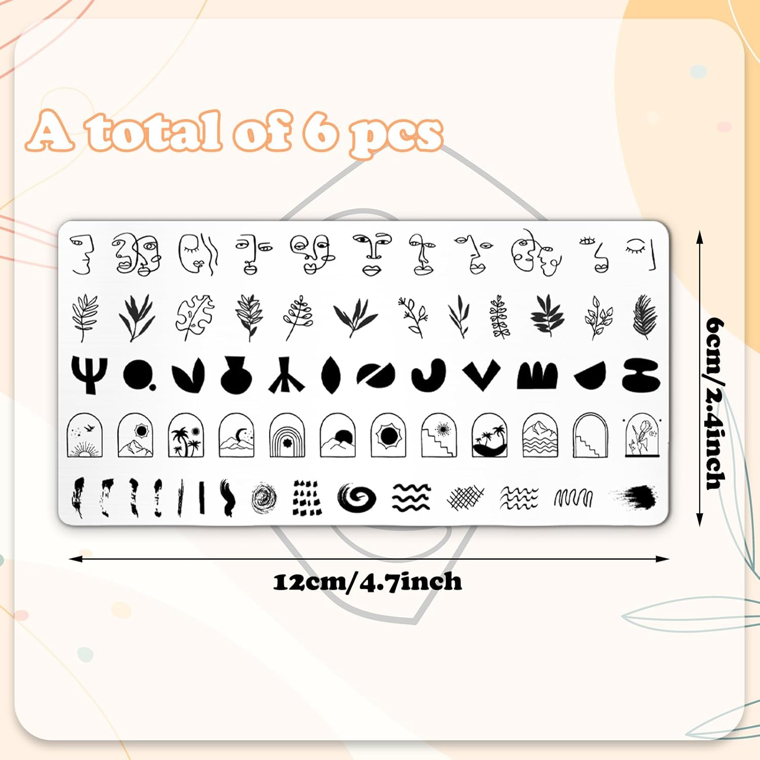 Whaline 6Pcs Abstract Lady Face Nail Plates Stamping Set Boho Plant Stamp Templates Nail Art Plates for DIY Print Manicure Salon Design Gift Supplies-BrightBean Baby