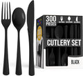Party Solids Black Plastic Silverware Heavy Duty 300 Pieces Black Plastic Cutlery Sets, Utensil Sets, 100 Of Each Forks, Knives & Spoons Disposable Cutlery Set, Flatware Set For Party Supplies