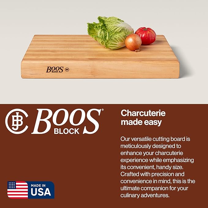 John Boos RA-Board Series Rectangular Wood Bamboo Maple Cutting Board 20”x15” – 2.25” Thick, 20-lb Reversible Butcher Block with Edge-Grain & Finger Grips – Made in the USA