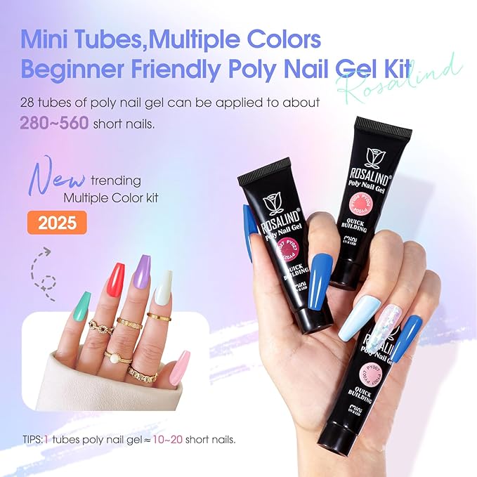 ROSALIND 28 Colors Poly Nail Gel Kit With Mini Lamp - Clear Neon Starter Kit for Beginners, Halloween, Spring, Summer With Everything-BrightBean Baby