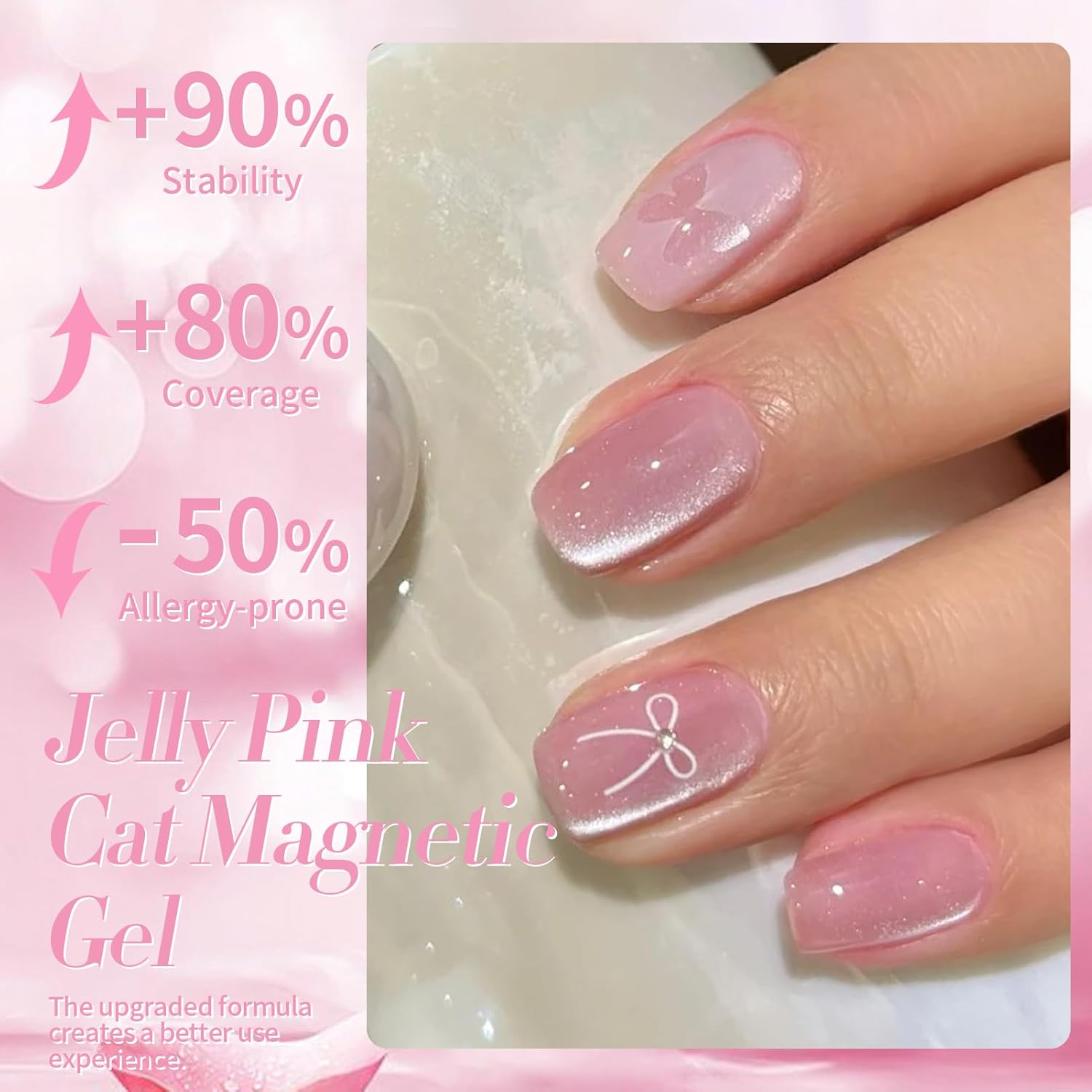 Born Pretty Cat Magnetic Eye Gel Nail Polish, Jelly Pink Glitter Cat Magnetic Gel Nail Polish, Holographic Magnetic Nail Polish for Nail Art Manicure Salon DIY at Home 15ML-BrightBean Baby