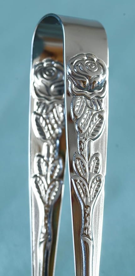 6PCS Mini Serving Tongs 4-Inch Small Rose Sugar Cube Tongs (Silver)