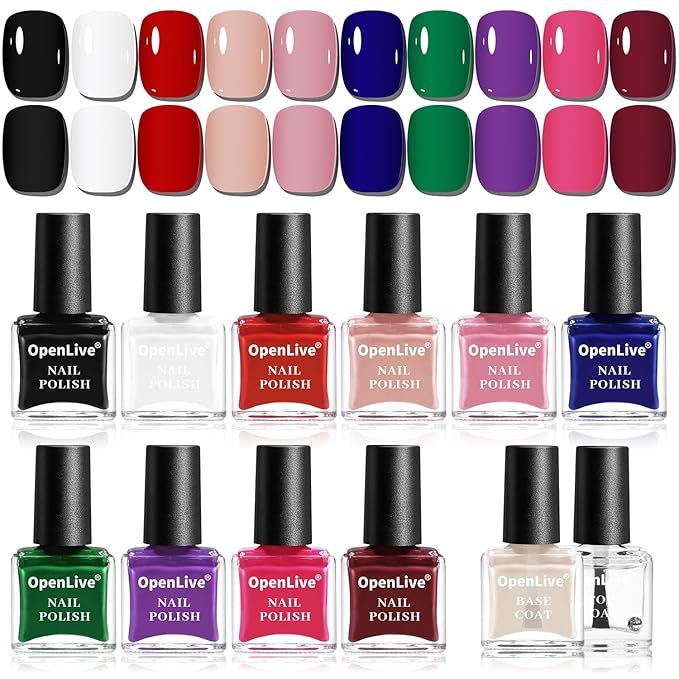 12 PCS Nail Polish Set With 10 Colour Combo, 2 PCS Base And Top Coat,Fast Drying Nail Polish For Home DIY And Beginners.-BrightBean Baby