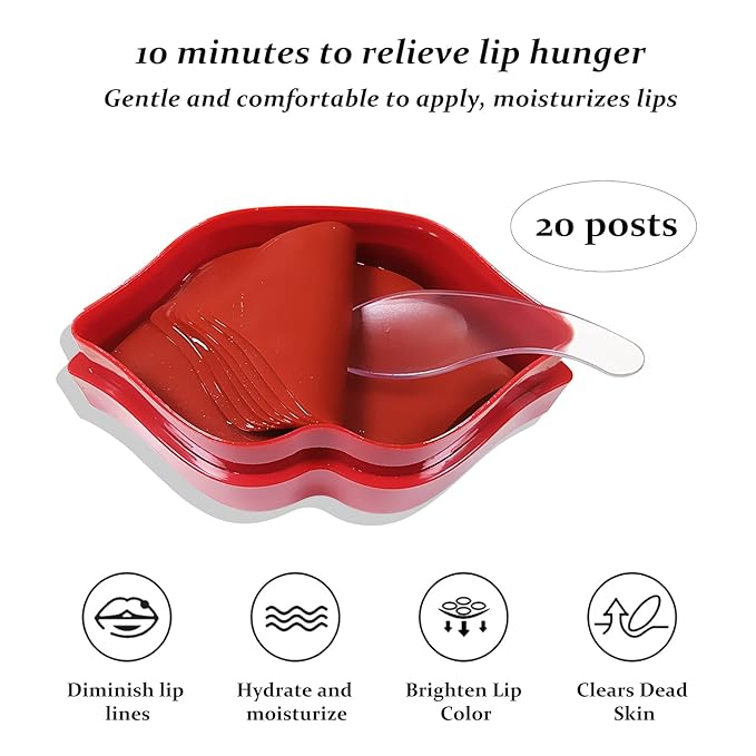 20Pcs Lip Mask, Red Cherry Lip Moisturizing Plumping Masks Overnight, Lip Gel Treatment Lip Masks for Dry Lips Smooth& Plump Chapped Lip Collagen Overnight Lip Care Pads Patches(Red)-BrightBean Baby