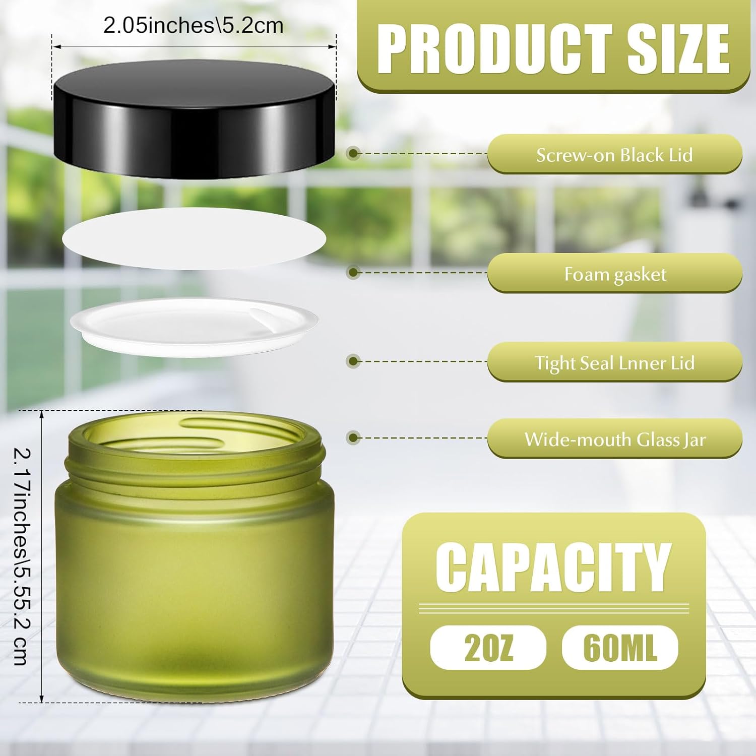 Domensi 32 Pcs 2 oz Glass Jars with Lids Travel Size Round Leakproof Empty Cosmetic Jars with Inner Liners Lid for Storing Makeup Lotions Face Cream Ointments Candle DIY Making (Pea Green)-BrightBean Baby