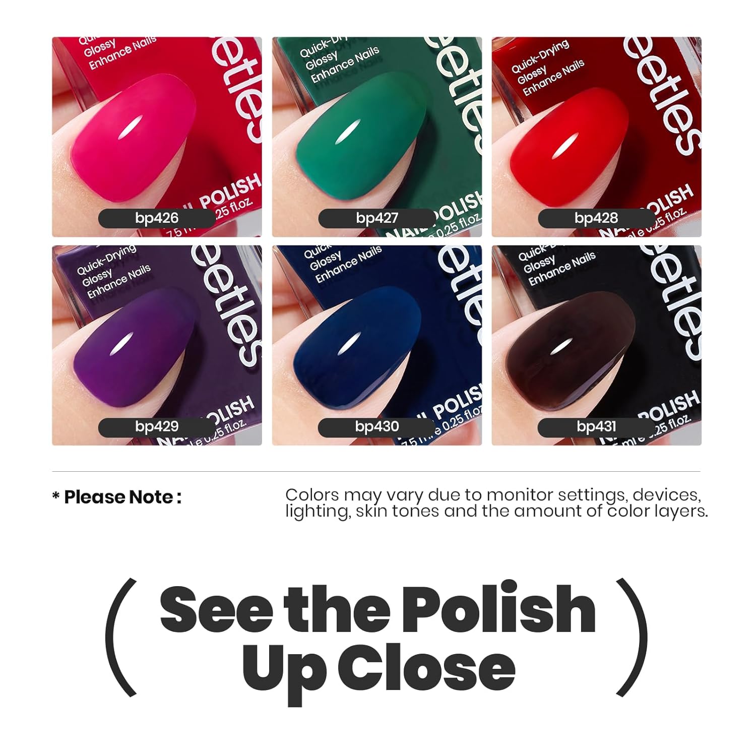 Beetles Christmas Nail Polish Set, 6 Colors Quick Dry Jelly Nail Polish Kit, Winter & Fall Sheer Jelly Syrup Nails Enchanted Night Gifts for Women Salon DIY Manicure Kit-BrightBean Baby