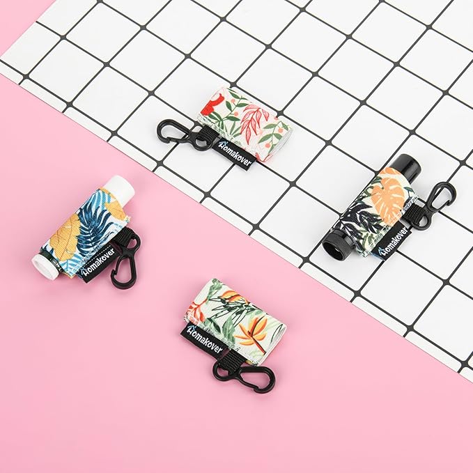 4 Pack Compact Clip-On Chapstick Holder Lip Balm Holder Keychain, Premium Release Clip Elastic Sleeves Lip Gross Holder Keychain Clip On Lipstick Sleeve, Fits Most Standard Lip Balm-BrightBean Baby