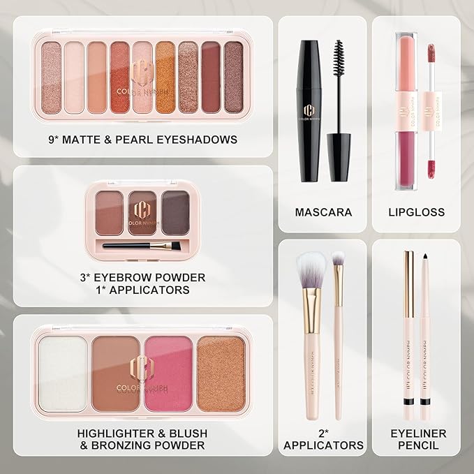 Color Nymph Makeup Kit for Women, Makeup Gift Set All In One Travel Backpack for Girls With Eyeshadow,Mascara, Lipgloss, Highlighter, Blush, Eyeliner pencil (Bag B)-BrightBean Baby